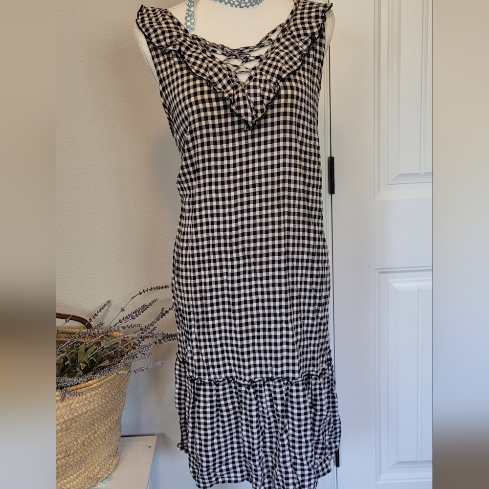 Time and Tru Black and White Checkered Dress